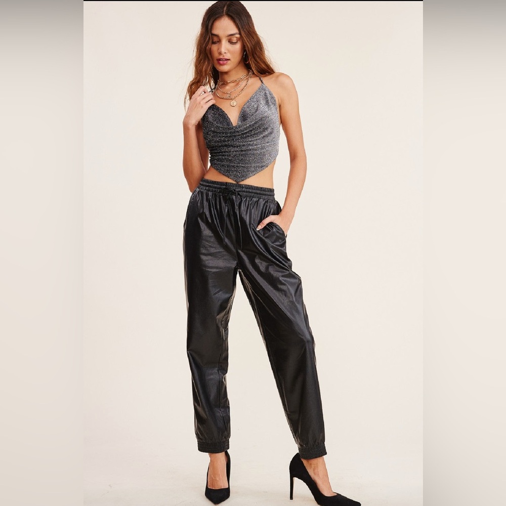 Black Women's Faux Leather Jogger Pants